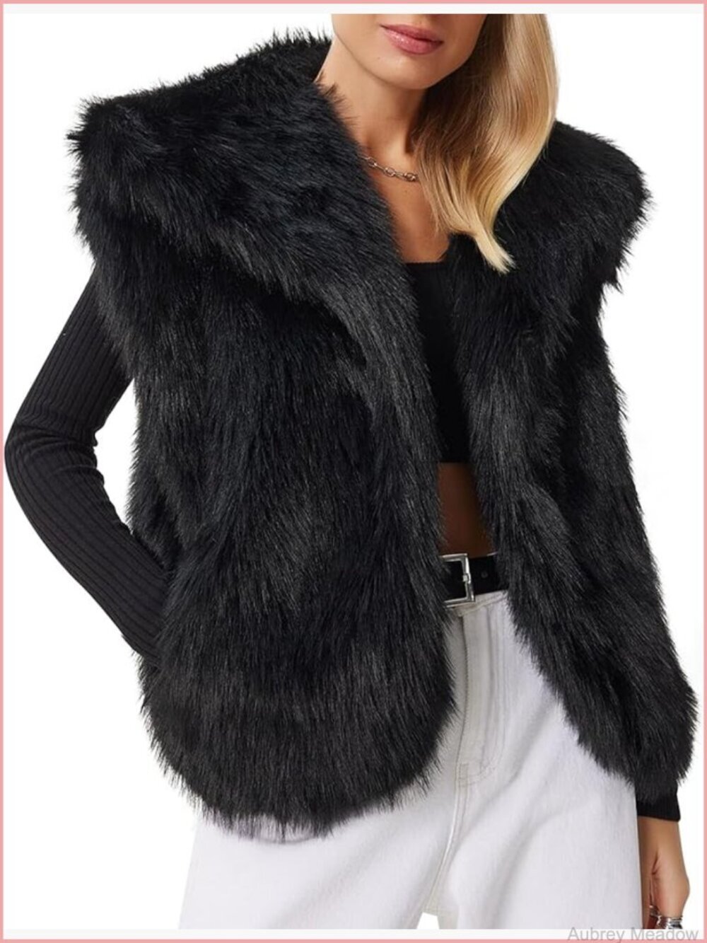 Sleeveless Faux Fur Vest Cropped Open Front Fluffy Jacket Women Winter